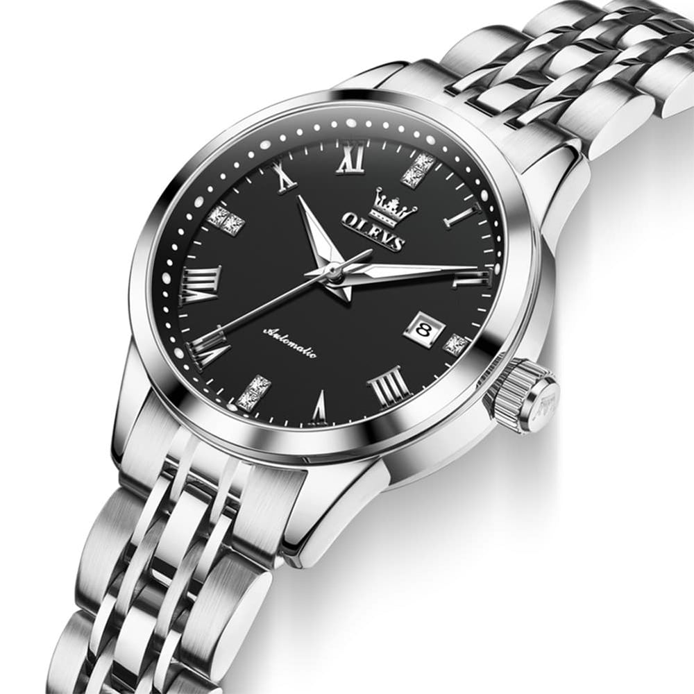 OLEVS 7062 Classic Automatic Watch For Women - Silver Black Watch | Olevs Watch Store