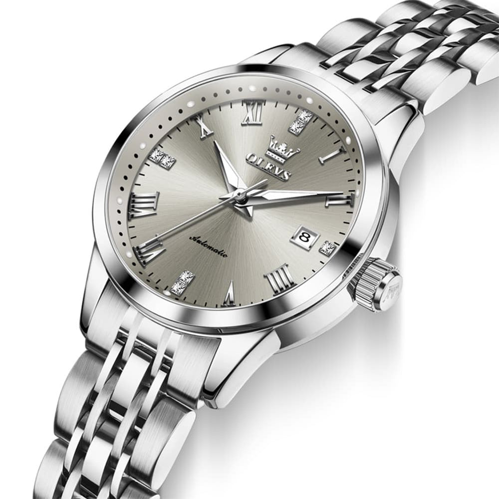 OLEVS 7062 Classic Automatic Watch For Women - Silver Grey Watch | Olevs Watch Store