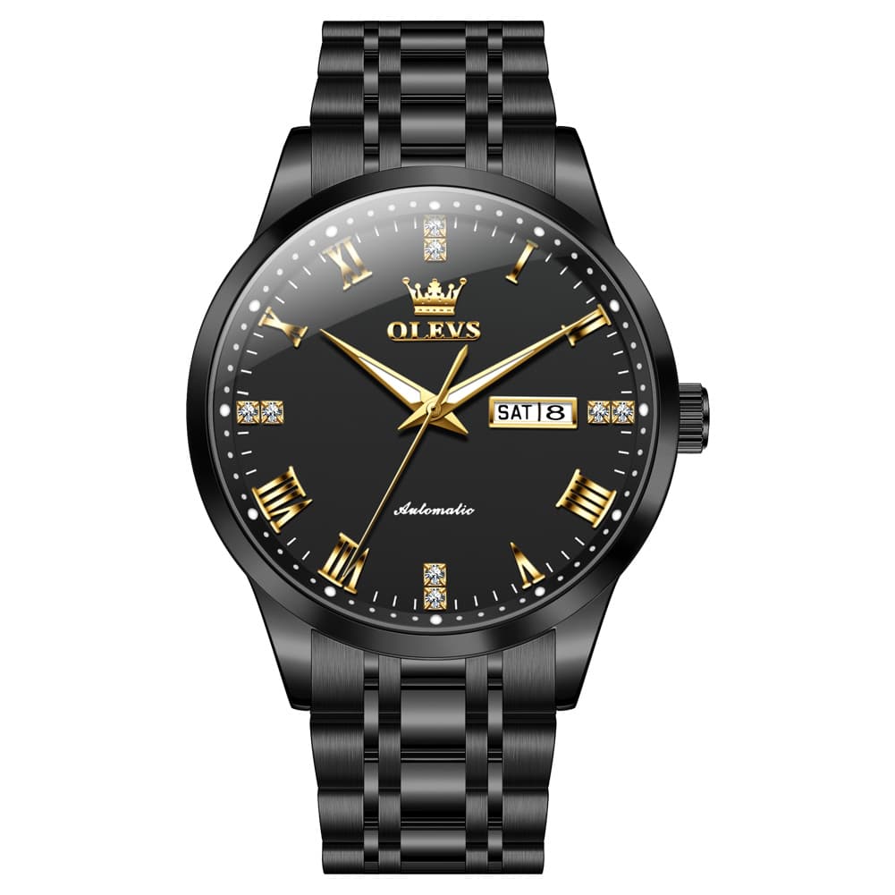 OLEVS 7062 Classic Dual Calendar Automatic Watch For Men - Silver Black Watch | Olevs Watch Store