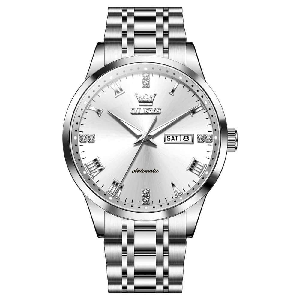 OLEVS 7062 Classic Dual Calendar Automatic Watch For Men - Silver Black Watch | Olevs Watch Store