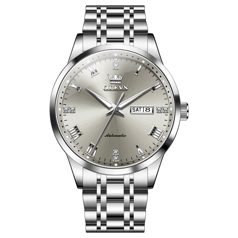 OLEVS 7062 Classic Dual Calendar Automatic Watch For Men - Silver Black Watch | Olevs Watch Store