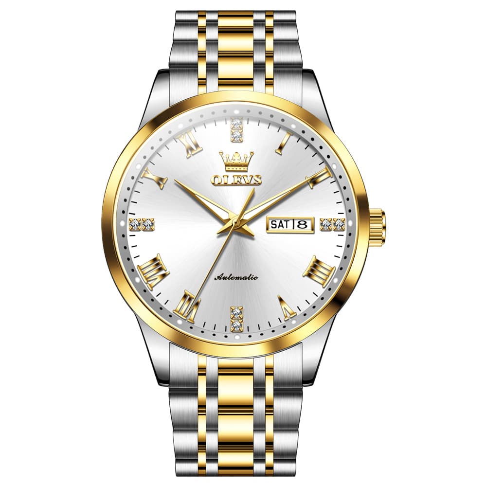 OLEVS 7062 Classic Dual Calendar Automatic Watch For Men - Silver Black Watch | Olevs Watch Store