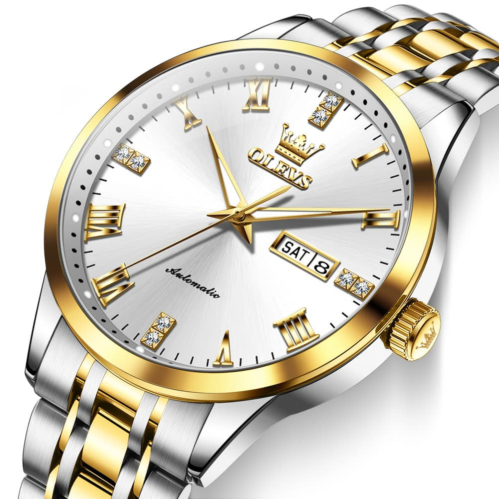 OLEVS 7062 Classic Dual Calendar Automatic Watch For Men - Silver Black Watch | Olevs Watch Store
