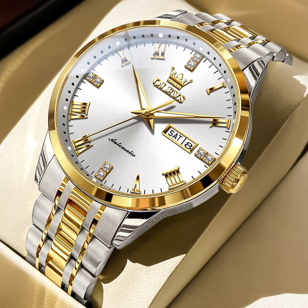 OLEVS 7062 Classic Dual Calendar Automatic Watch For Men - Two Tone Gold Watch | Olevs Watch Store