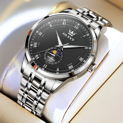 OLEVS 7063 Diamond Moon Phase Automatic Watch For Men - Silver Black Watch | Olevs Watch Store