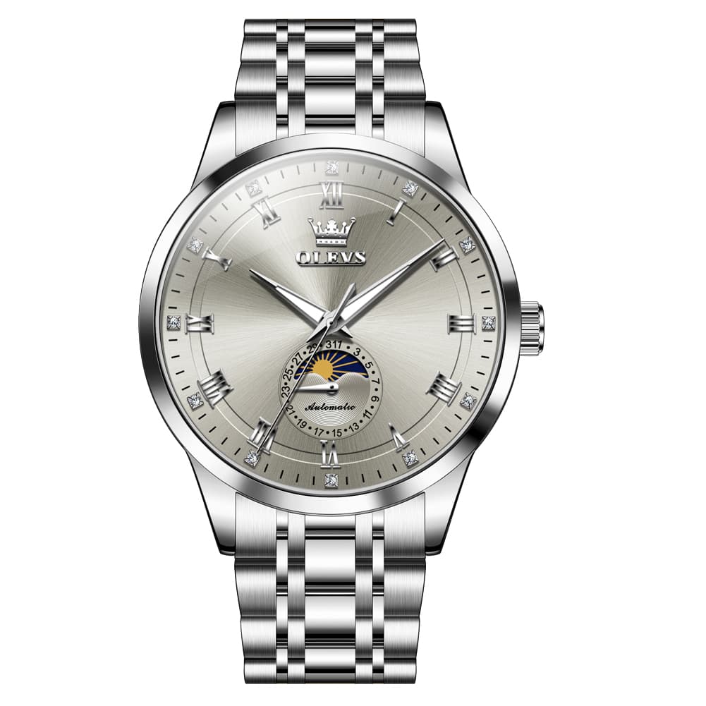 OLEVS 7063 Diamond Moon Phase Automatic Watch For Men - Two Tone White Watch | Olevs Watch Store