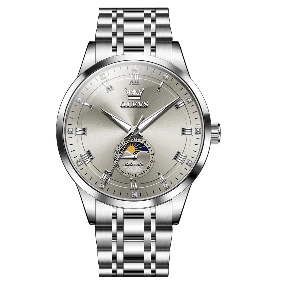 OLEVS 7063 Diamond Moon Phase Automatic Watch For Men - Two Tone White Watch | Olevs Watch Store