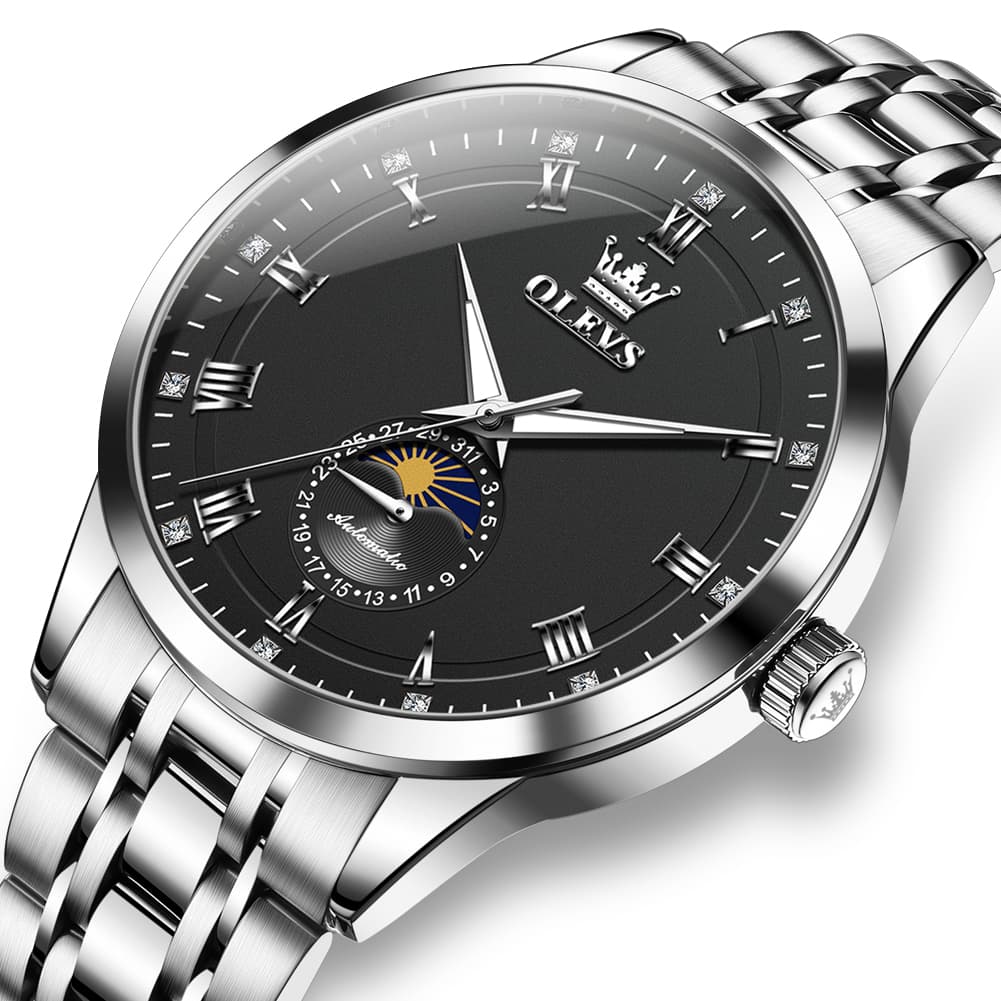 OLEVS 7063 Diamond Moon Phase Automatic Watch For Men - Two Tone White Watch | Olevs Watch Store