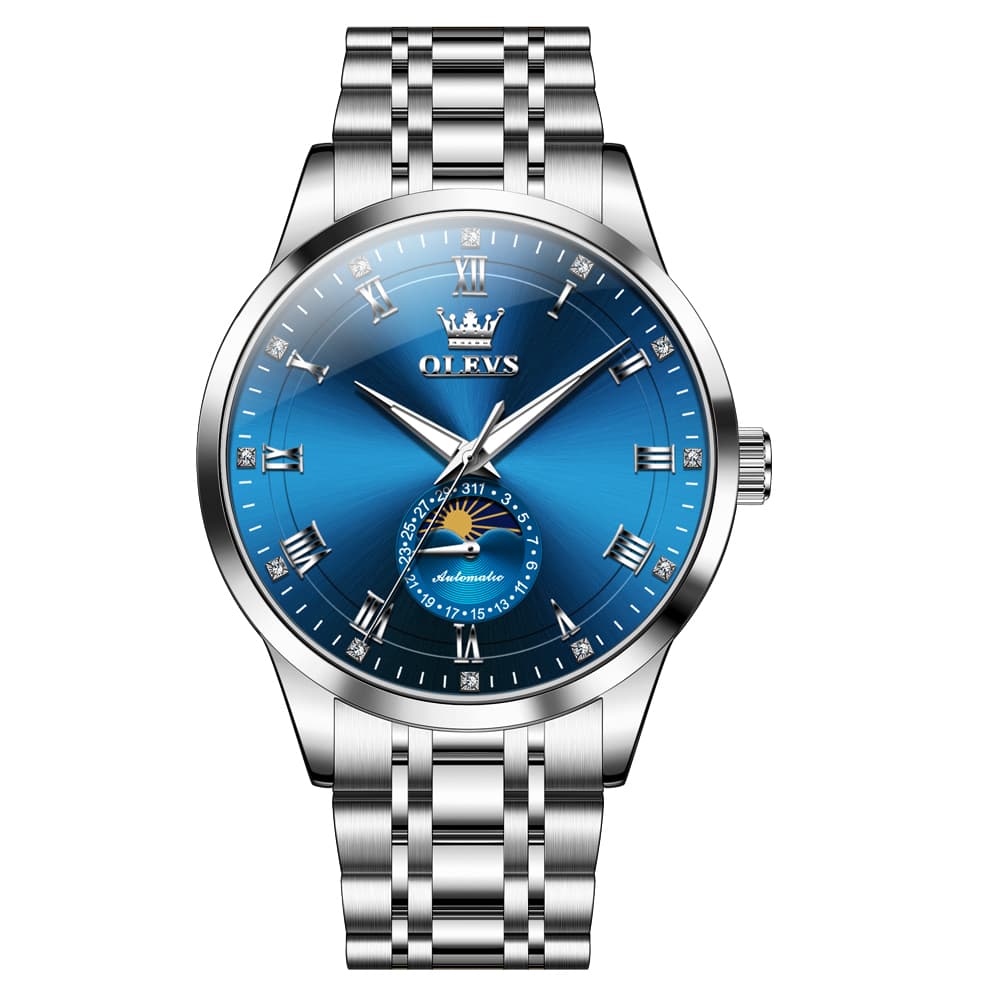 OLEVS 7063 Diamond Moon Phase Automatic Watch For Men - Two Tone White Watch | Olevs Watch Store