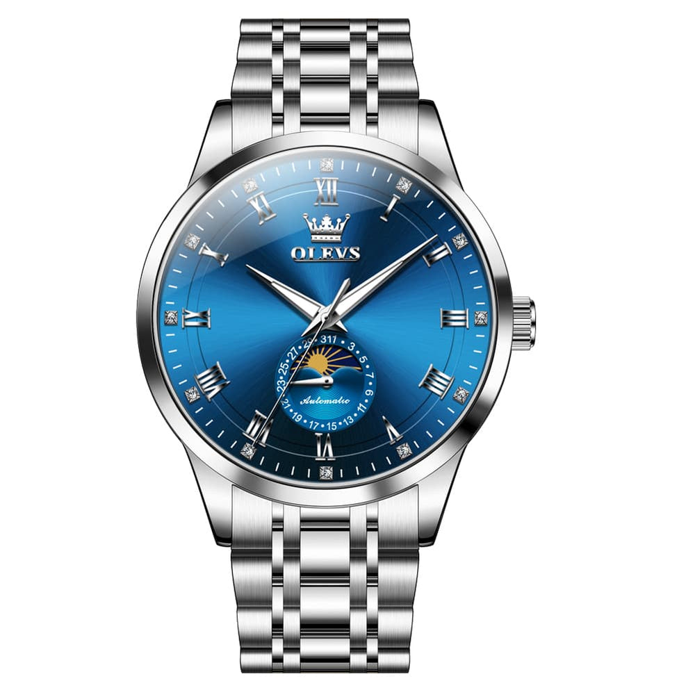 OLEVS 7063 Diamond Moon Phase Automatic Watch For Men - Two Tone White Watch | Olevs Watch Store