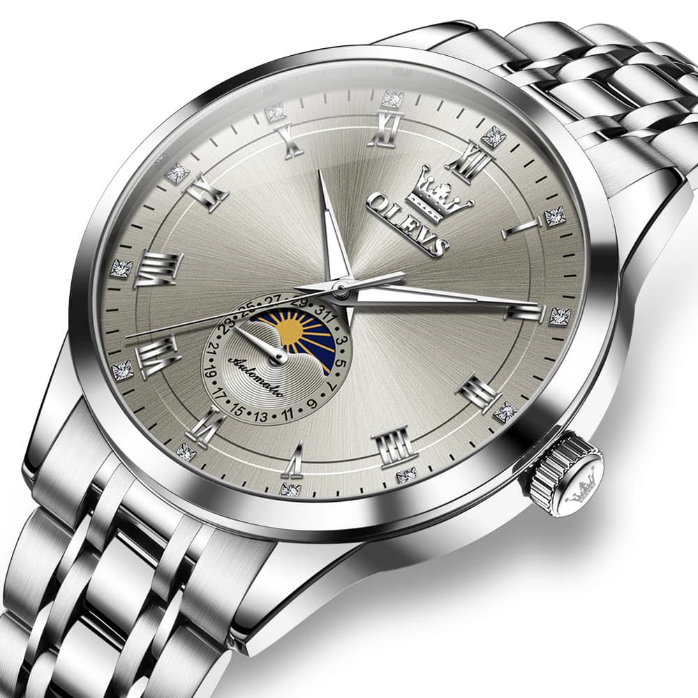 OLEVS 7063 Diamond Moon Phase Automatic Watch For Men - Two Tone White Watch | Olevs Watch Store