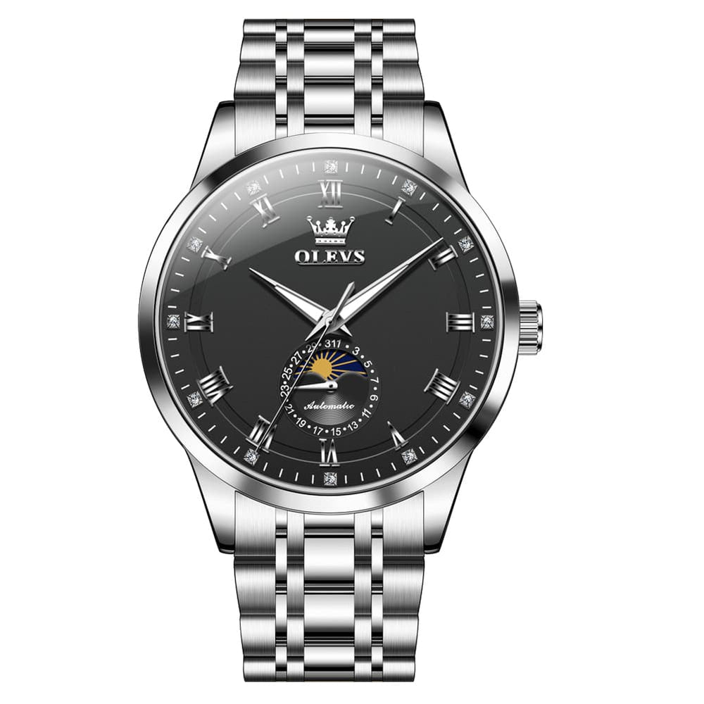 OLEVS 7063 Diamond Moon Phase Automatic Watch For Men - Two Tone White Watch | Olevs Watch Store