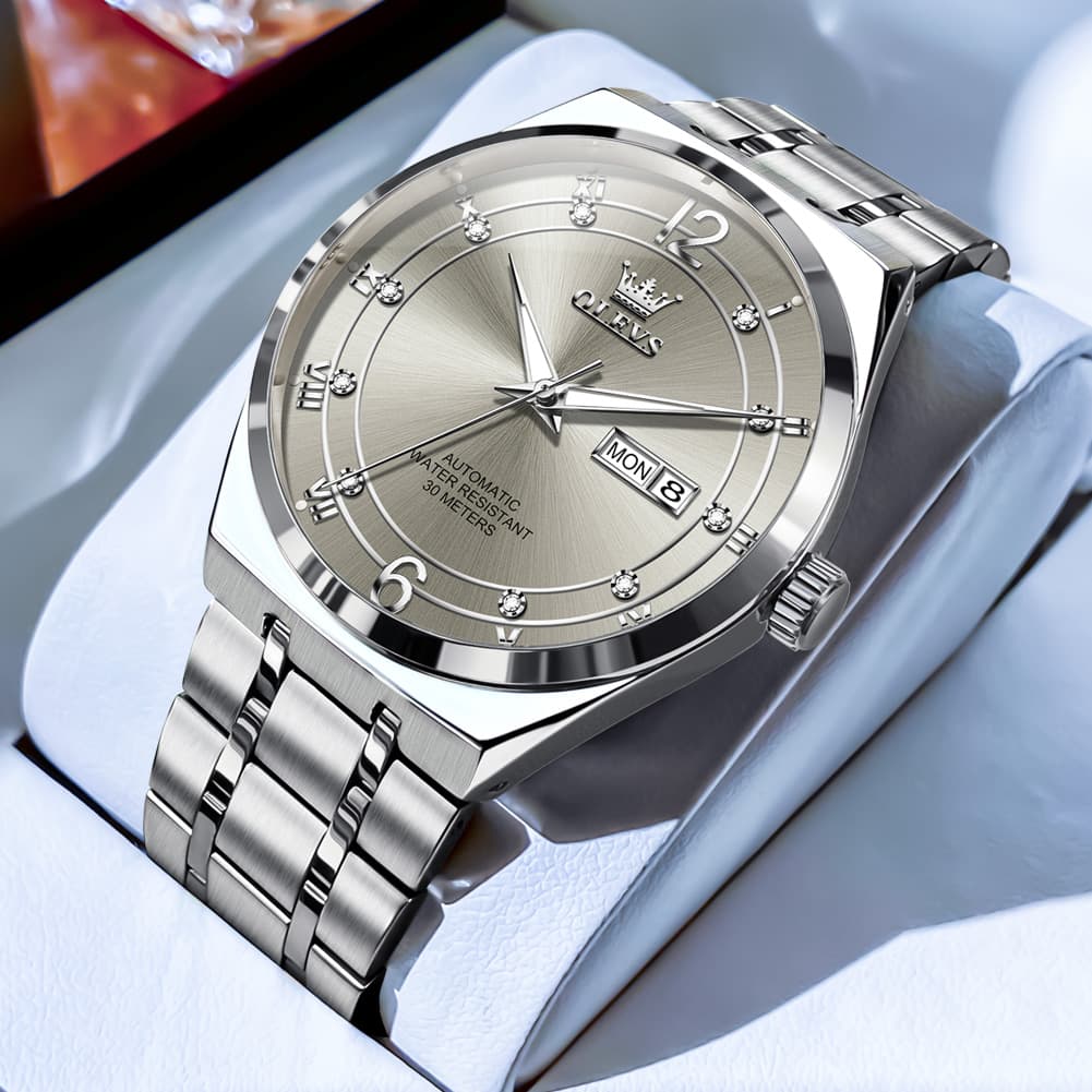 OLEVS 7068 Octagonal Luxury Sport Automatic Watch For Men - Silver Grey Watch | Olevs Watch Store