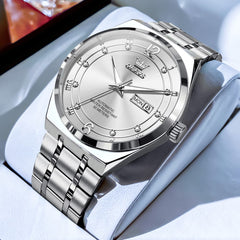 OLEVS 7068 Octagonal Luxury Sport Automatic Watch For Men - Silver White Watch | Olevs Watch Store