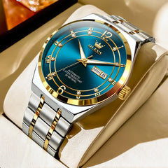 OLEVS 7068 Octagonal Luxury Sport Automatic Watch For Men - Two Tone Blue Watch | Olevs Watch Store