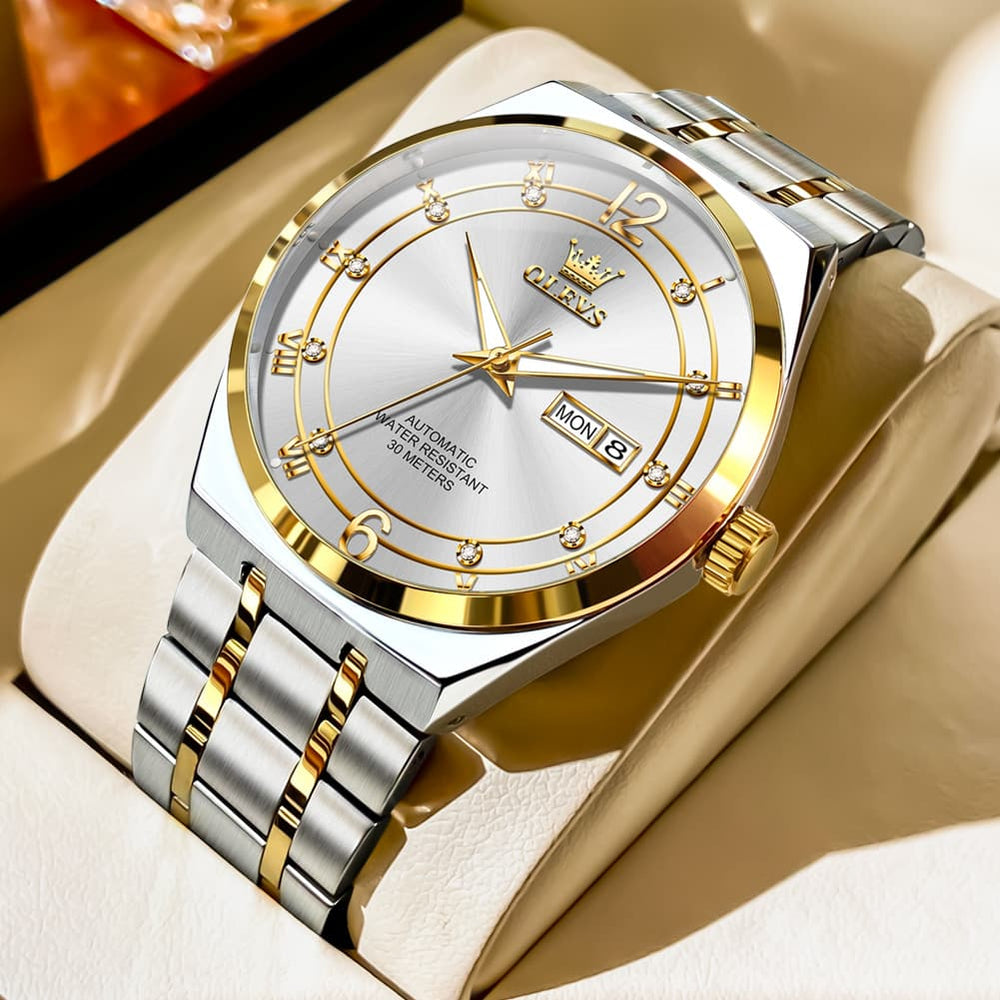 OLEVS 7068 Octagonal Luxury Sport Automatic Watch For Men - Two Tone White Watch | Olevs Watch Store