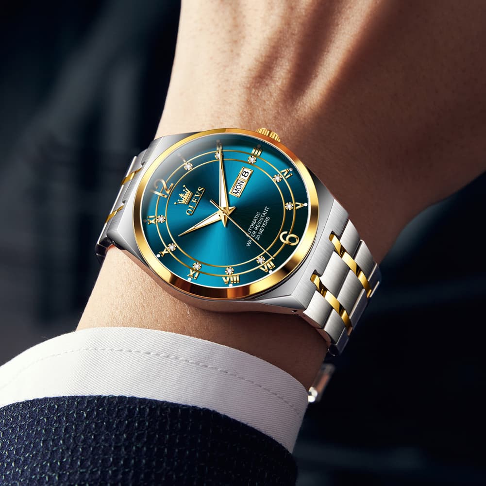 OLEVS 7068 Octagonal Luxury Sport Automatic Watch For Men - Two Tone White Watch | Olevs Watch Store