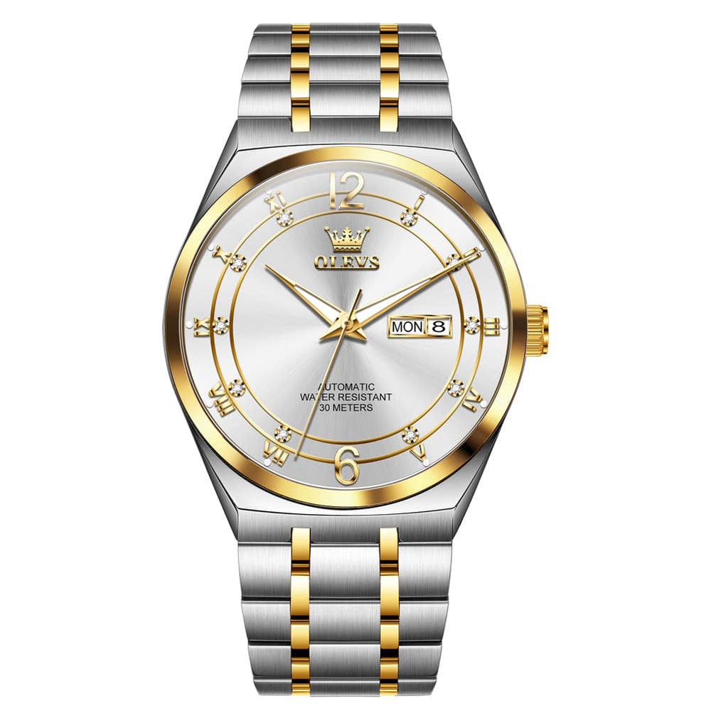 OLEVS 7068 Octagonal Luxury Sport Automatic Watch For Men - Two Tone White Watch | Olevs Watch Store