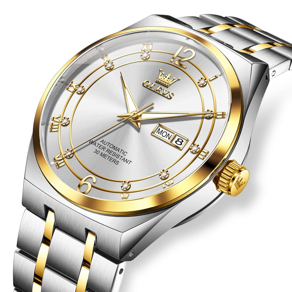 OLEVS 7068 Octagonal Luxury Sport Automatic Watch For Men - Two Tone White Watch | Olevs Watch Store