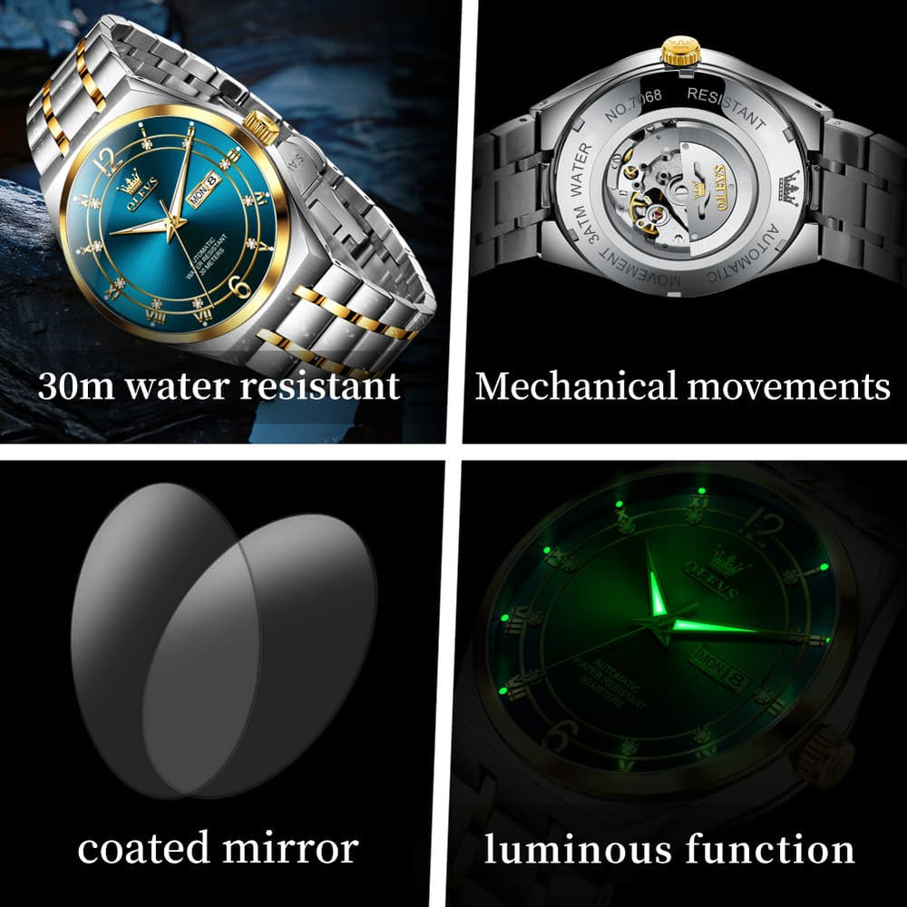OLEVS 7068 Octagonal Luxury Sport Automatic Watch For Men - Two Tone White Watch | Olevs Watch Store