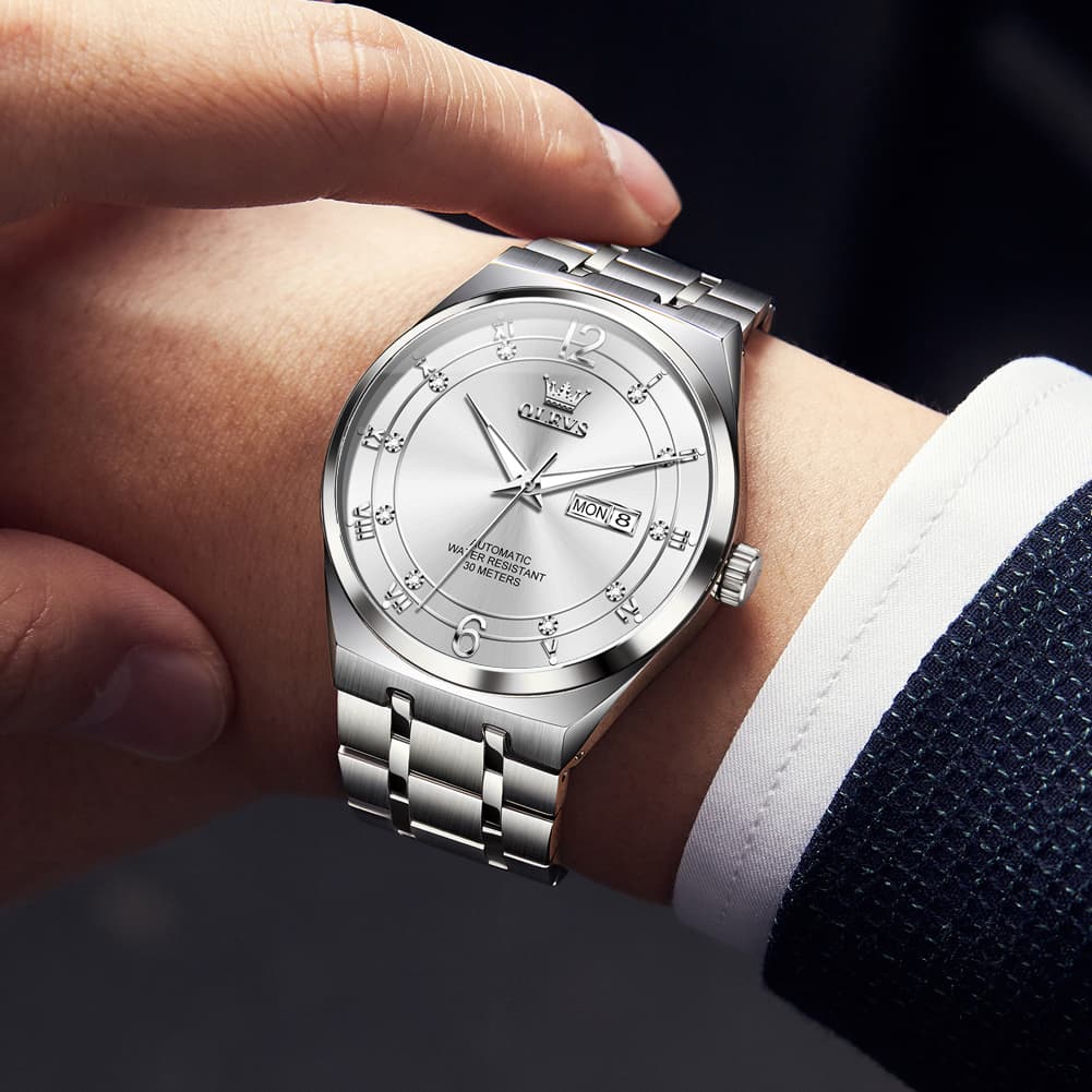 OLEVS 7068 Octagonal Luxury Sport Automatic Watch For Men - Two Tone White Watch | Olevs Watch Store