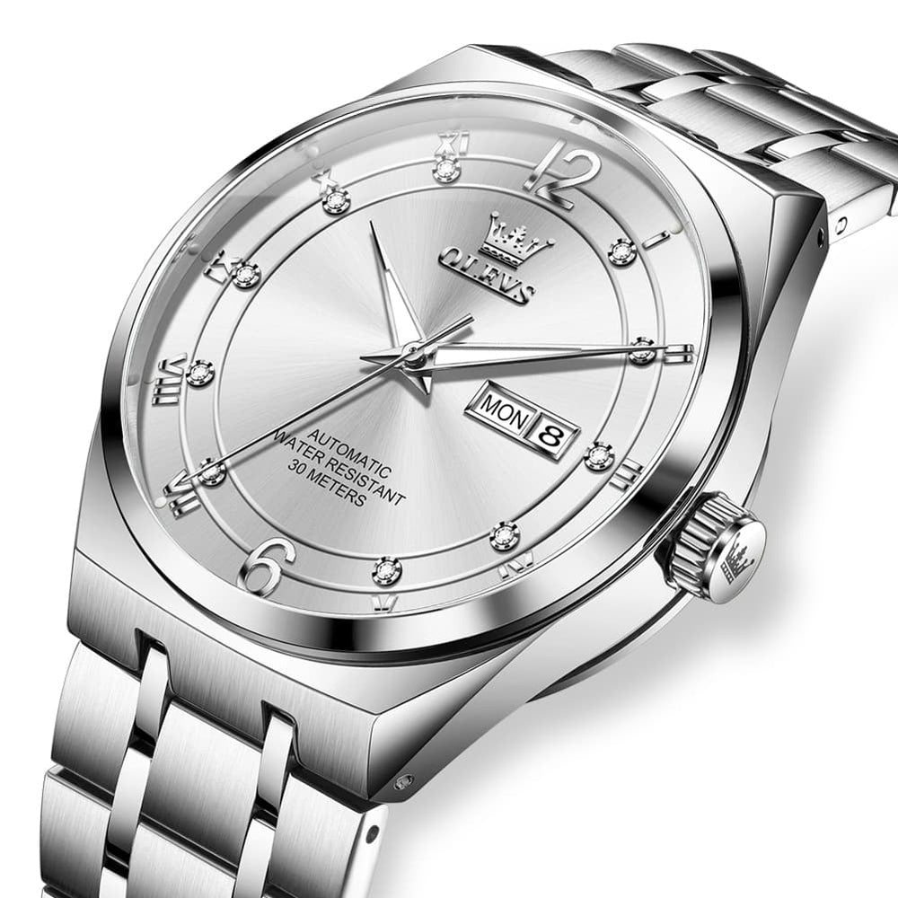 OLEVS 7068 Octagonal Luxury Sport Automatic Watch For Men - Two Tone White Watch | Olevs Watch Store