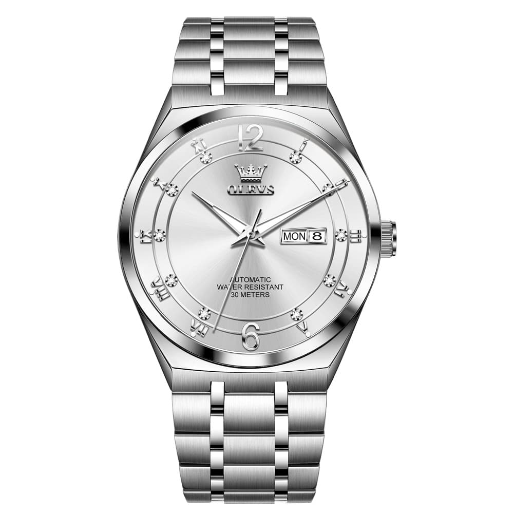 OLEVS 7068 Octagonal Luxury Sport Automatic Watch For Men - Two Tone White Watch | Olevs Watch Store