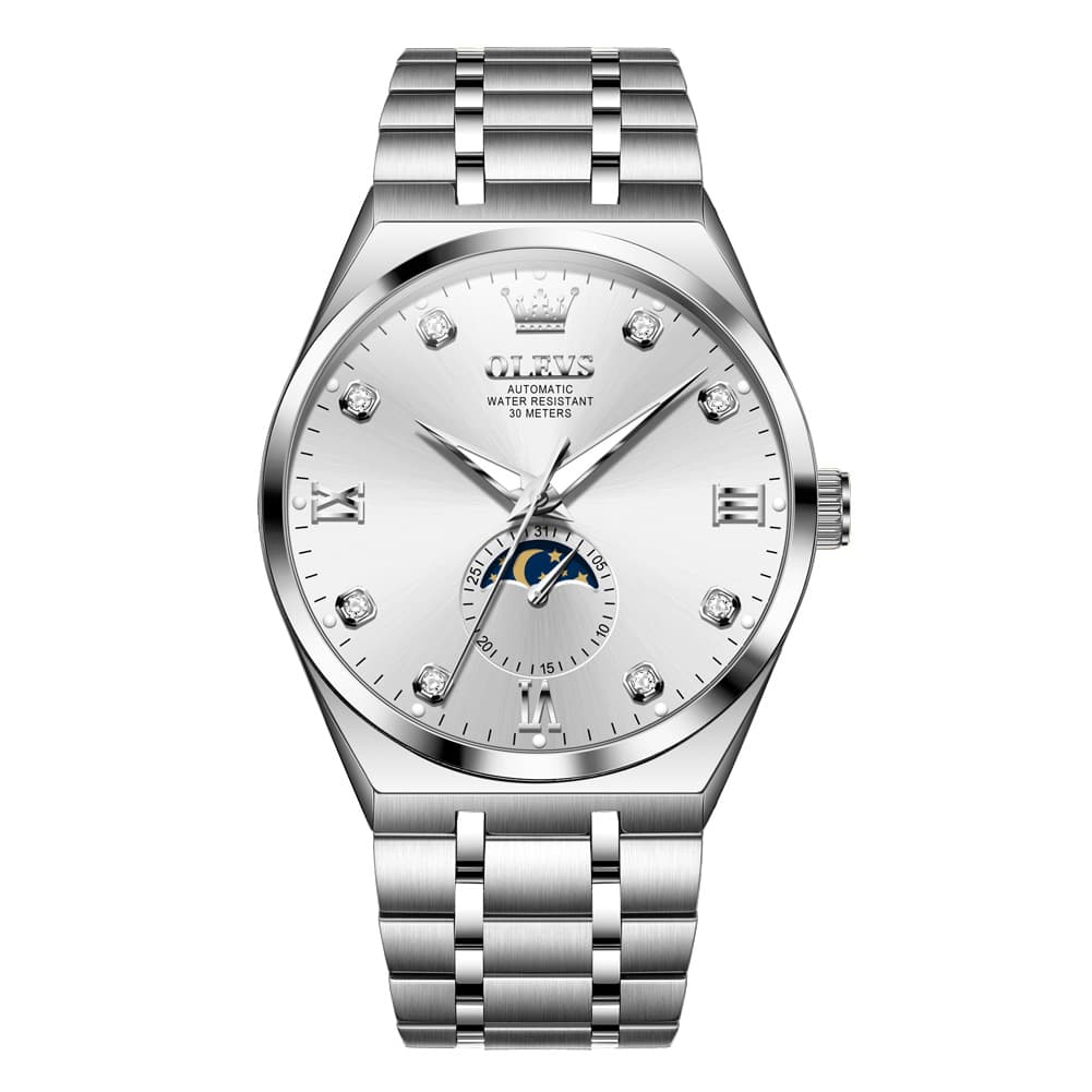 OLEVS 7069 Octagonal Moon Phase Automatic Watch For Men - Two Tone Blue Watch | Olevs Watch Store