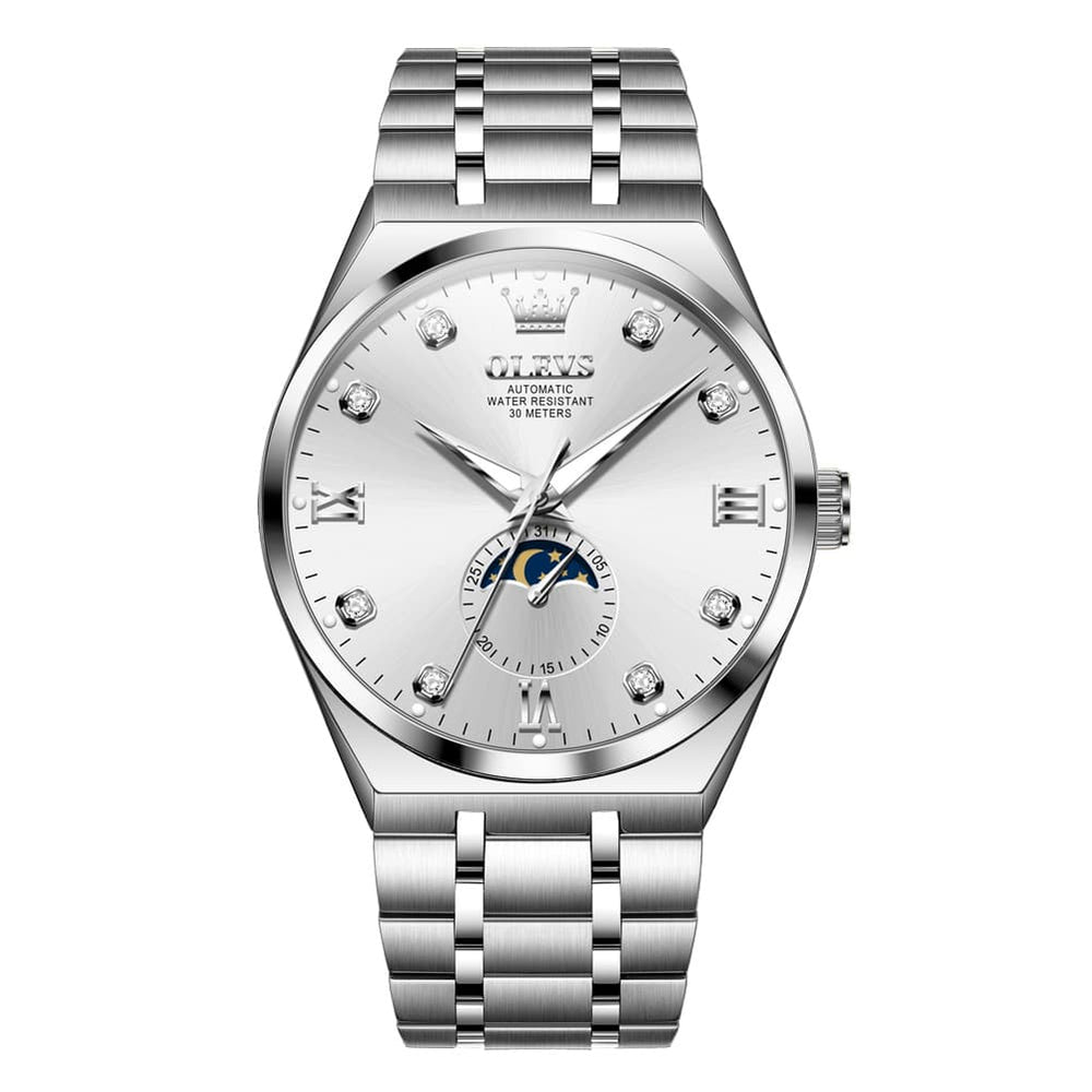 OLEVS 7069 Octagonal Moon Phase Automatic Watch For Men - Two Tone Blue Watch | Olevs Watch Store