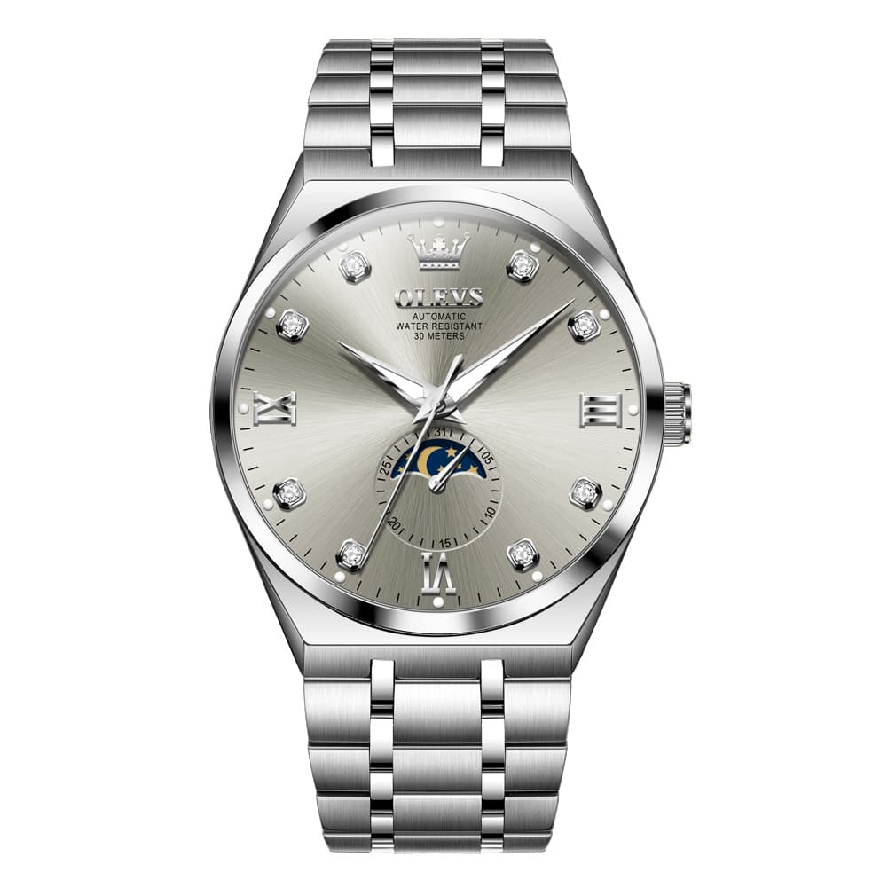 OLEVS 7069 Octagonal Moon Phase Automatic Watch For Men - Two Tone Blue Watch | Olevs Watch Store