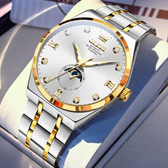 OLEVS 7069 Octagonal Moon Phase Automatic Watch For Men - Two Tone White Watch | Olevs Watch Store