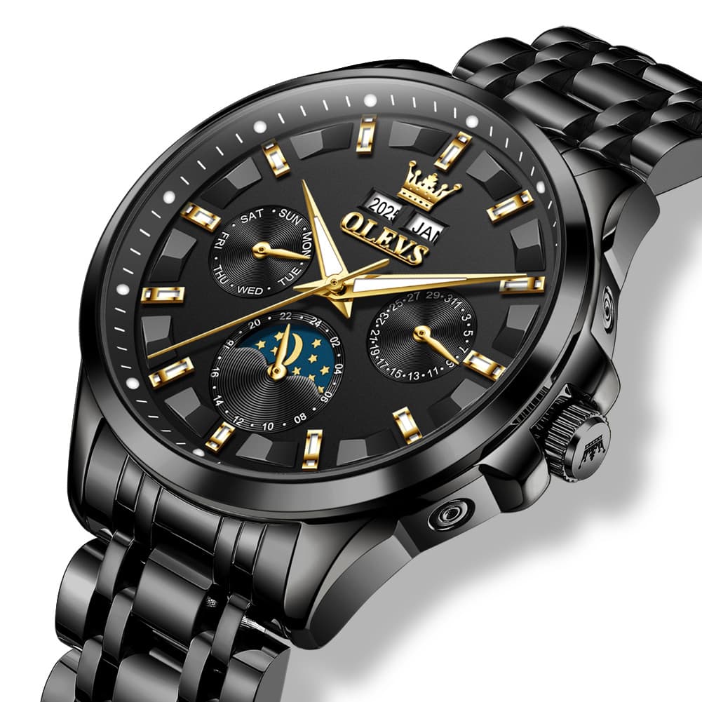 OLEVS 7070 Heavyweight Moon Phase Automatic Watch For Men - All Gold Watch | Olevs Watch Store
