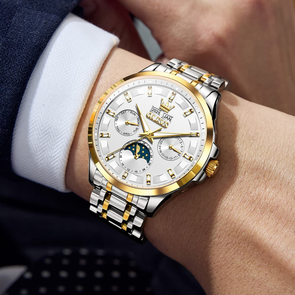 OLEVS 7070 Heavyweight Moon Phase Automatic Watch For Men - All Gold Watch | Olevs Watch Store