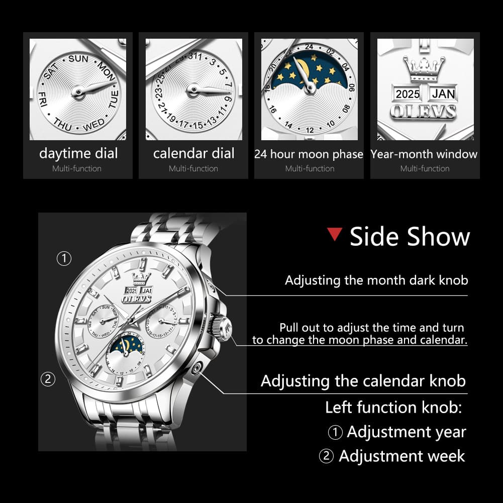 OLEVS 7070 Heavyweight Moon Phase Automatic Watch For Men - All Gold Watch | Olevs Watch Store