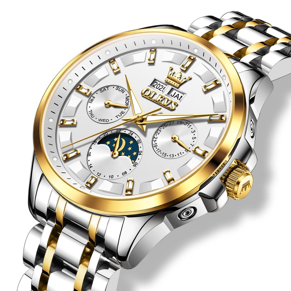 OLEVS 7070 Heavyweight Moon Phase Automatic Watch For Men - All Gold Watch | Olevs Watch Store