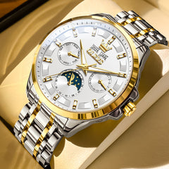 OLEVS 7070 Heavyweight Moon Phase Automatic Watch For Men - Two Tone White Watch | Olevs Watch Store