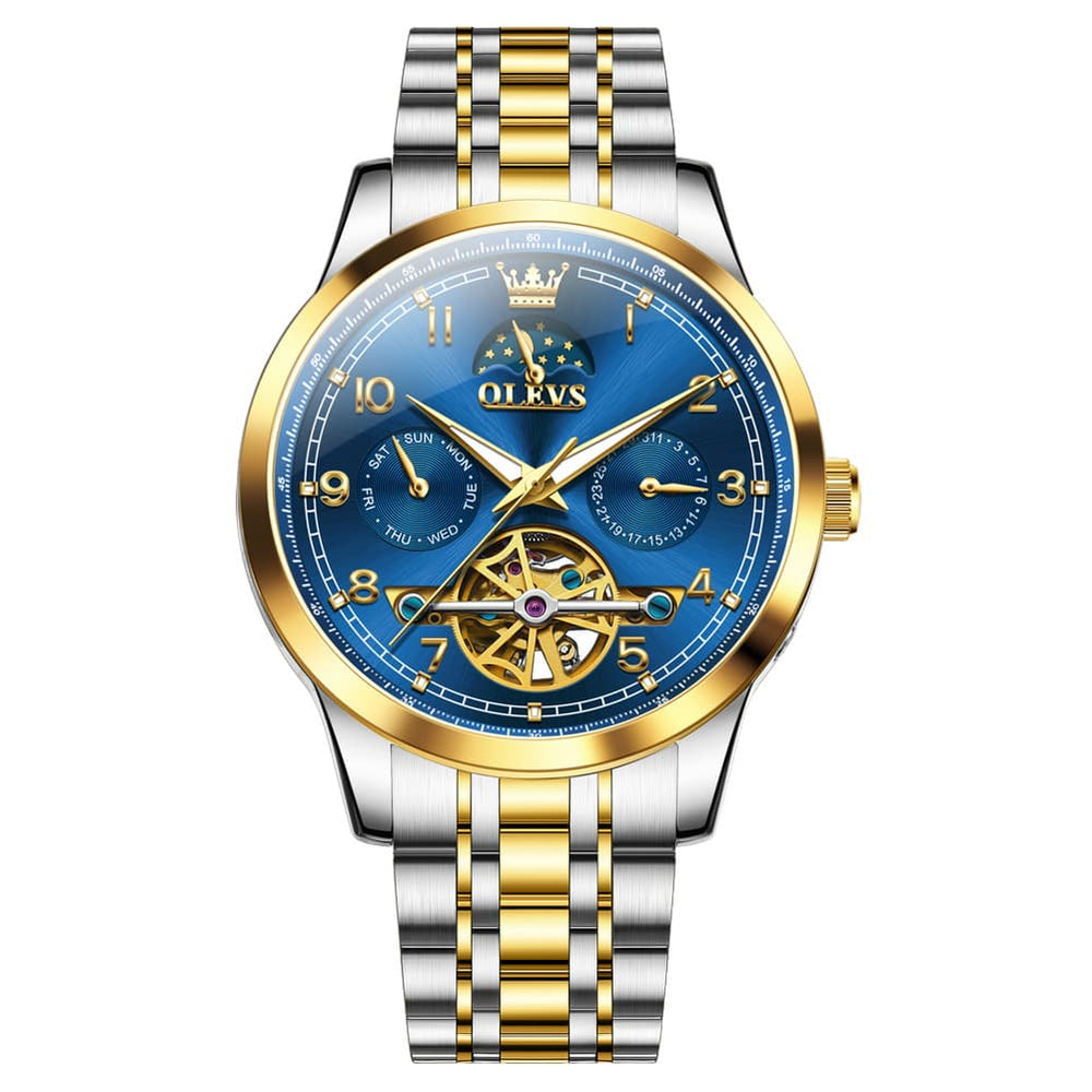 OLEVS 7071 Open Heart Moon Phase Automatic Watch For Men - All Gold Watch | Olevs Watch Store