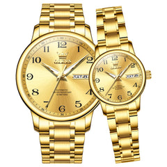 OLEVS 7072 Arabic Numeral Automatic Couples Watch Set - All Gold Watch | Olevs Watch Store