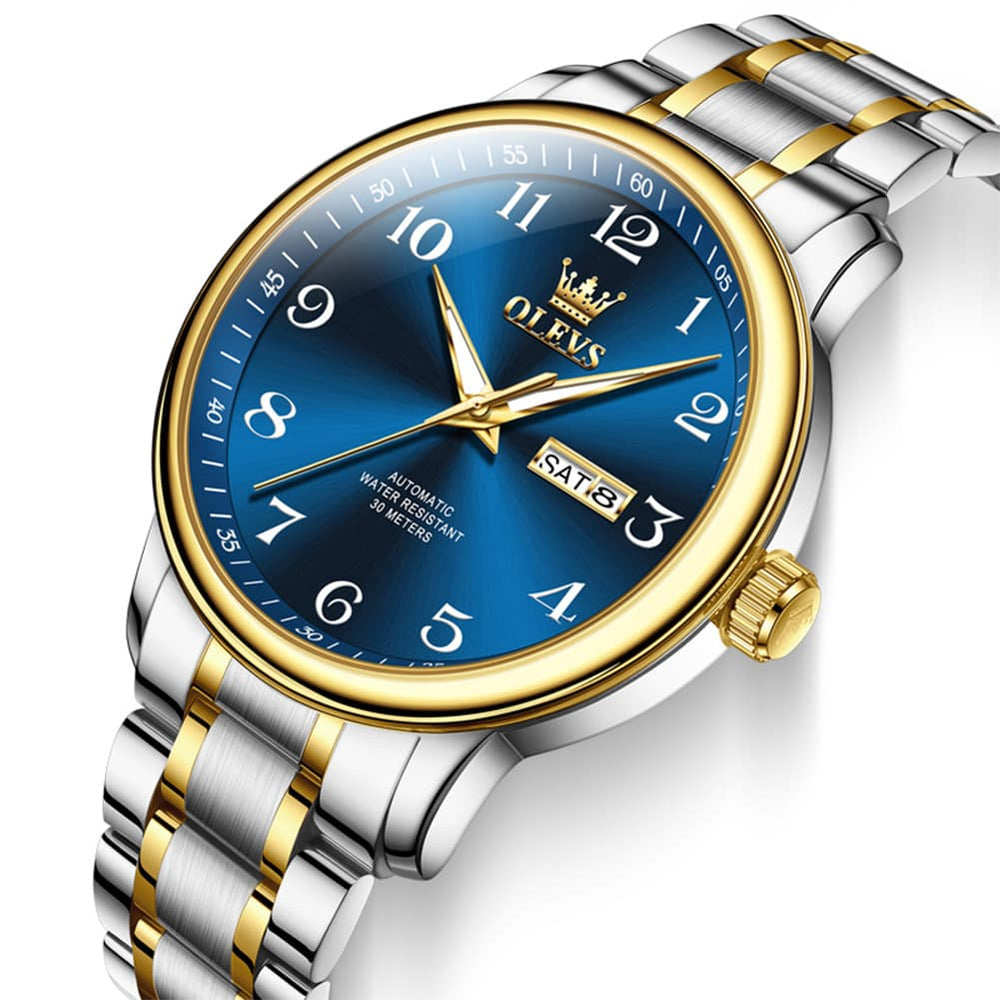OLEVS 7072 Arabic Numeral Dual Calendar Automatic Watch For Men - All Gold Watch | Olevs Watch Store