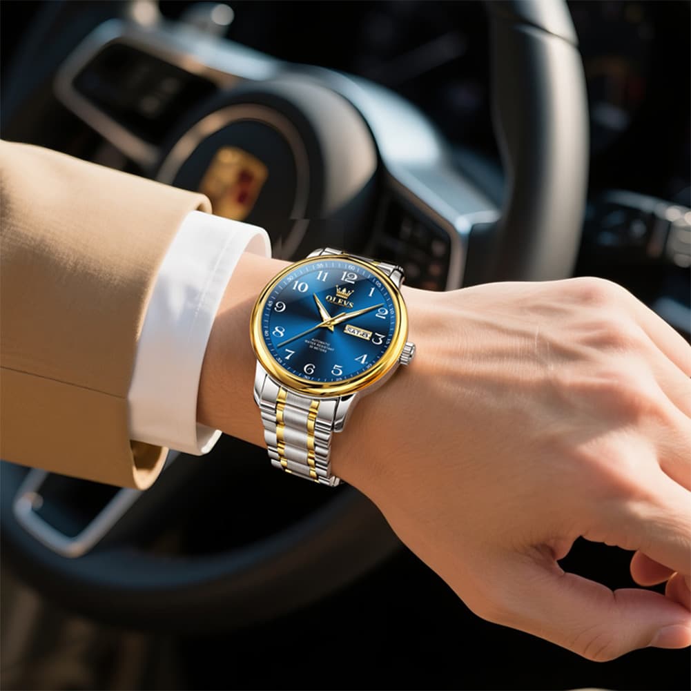 OLEVS 7072 Arabic Numeral Dual Calendar Automatic Watch For Men - All Gold Watch | Olevs Watch Store