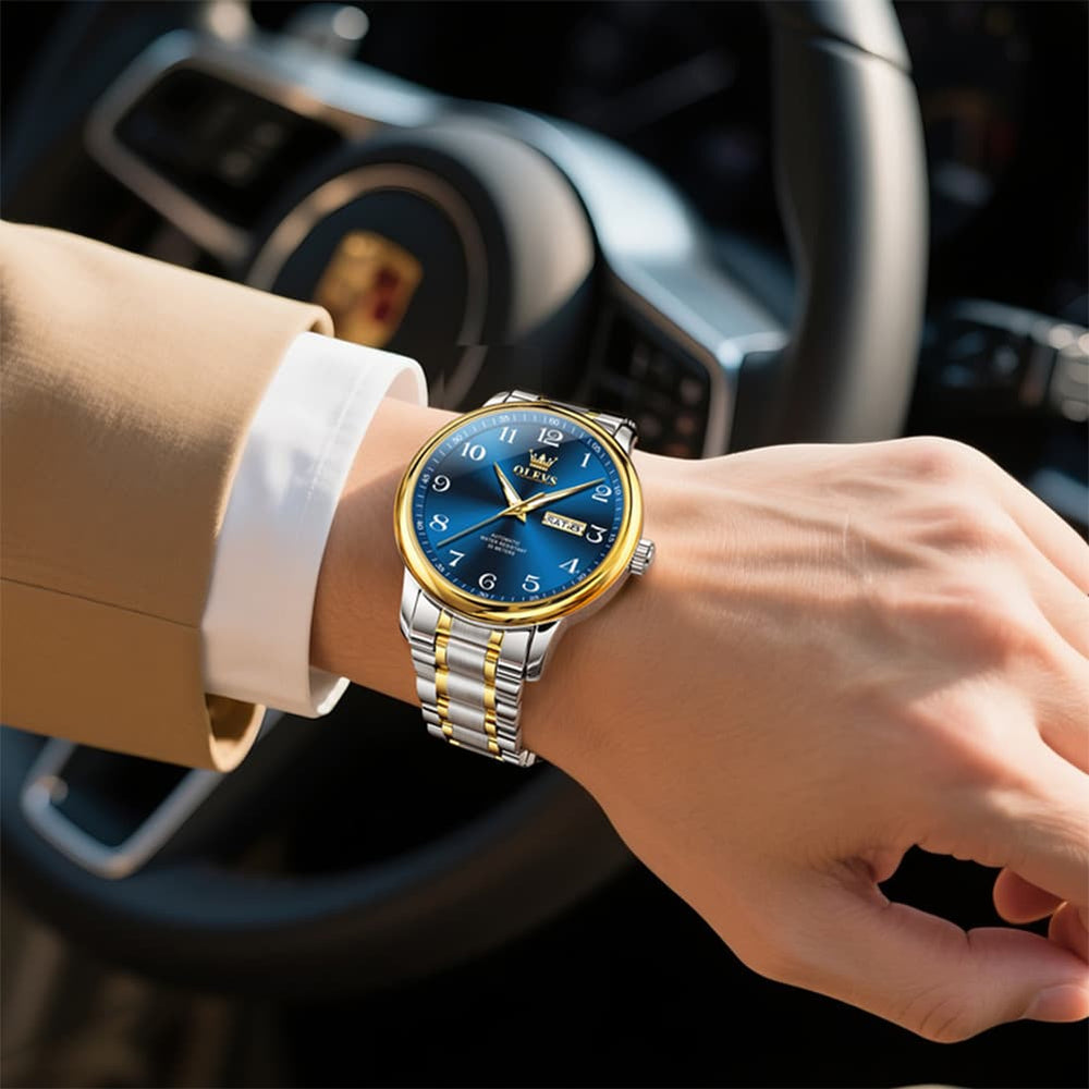OLEVS 7072 Arabic Numeral Dual Calendar Automatic Watch For Men - All Gold Watch | Olevs Watch Store