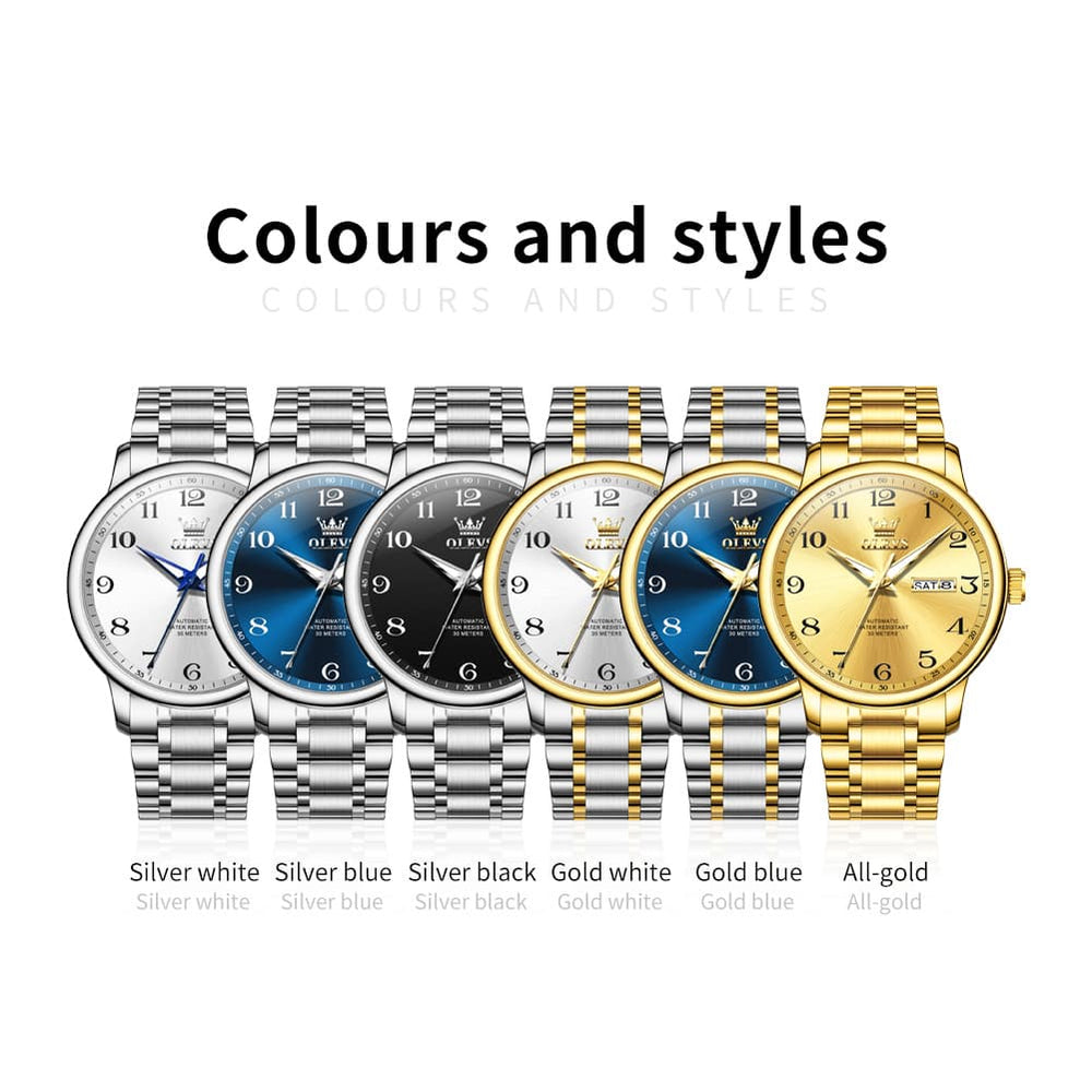 OLEVS 7072 Arabic Numeral Dual Calendar Automatic Watch For Men - All Gold Watch | Olevs Watch Store