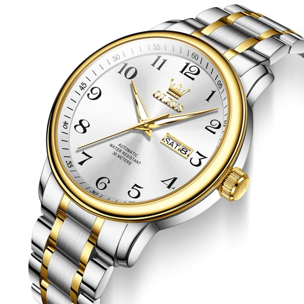 OLEVS 7072 Arabic Numeral Dual Calendar Automatic Watch For Men - All Gold Watch | Olevs Watch Store
