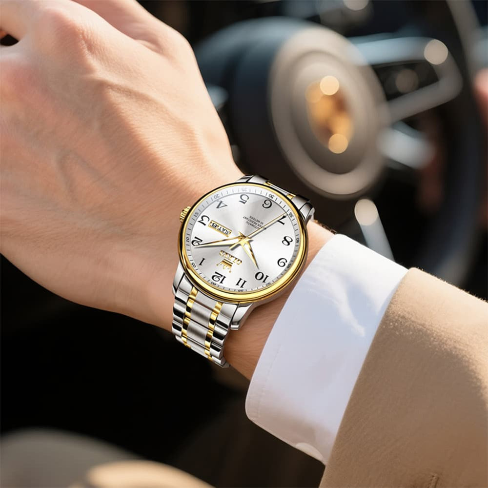 OLEVS 7072 Arabic Numeral Dual Calendar Automatic Watch For Men - All Gold Watch | Olevs Watch Store