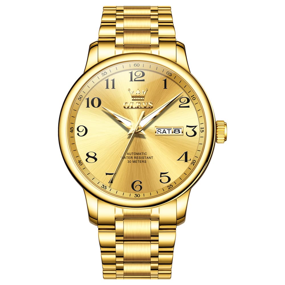 OLEVS 7072 Arabic Numeral Dual Calendar Automatic Watch For Men - All Gold Watch | Olevs Watch Store