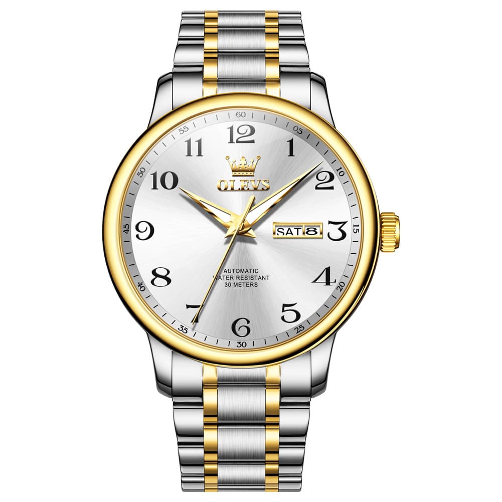 OLEVS 7072 Arabic Numeral Dual Calendar Automatic Watch For Men - All Gold Watch | Olevs Watch Store