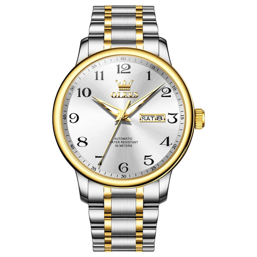 OLEVS 7072 Arabic Numeral Dual Calendar Automatic Watch For Men - All Gold Watch | Olevs Watch Store