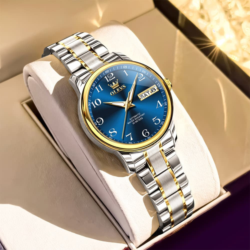 OLEVS 7072 Arabic Numeral Dual Calendar Automatic Watch For Women - All Gold Watch | Olevs Watch Store