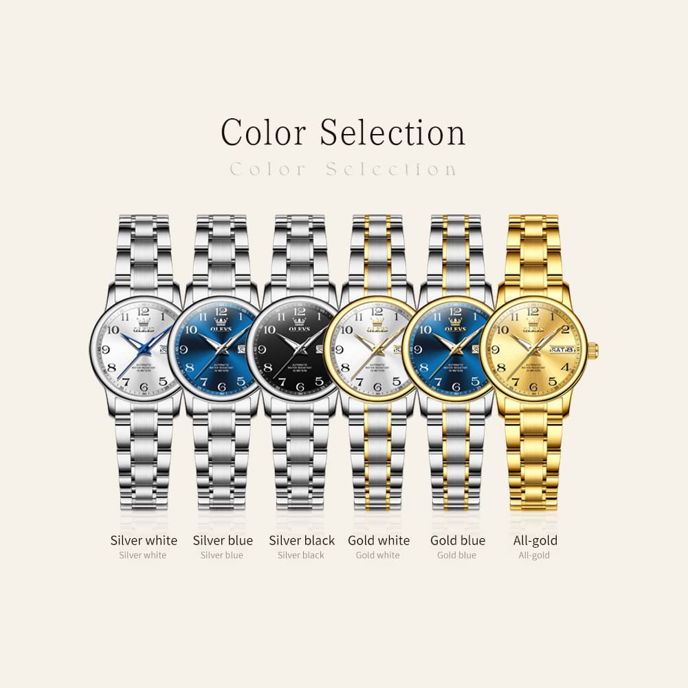 OLEVS 7072 Arabic Numeral Dual Calendar Automatic Watch For Women - All Gold Watch | Olevs Watch Store