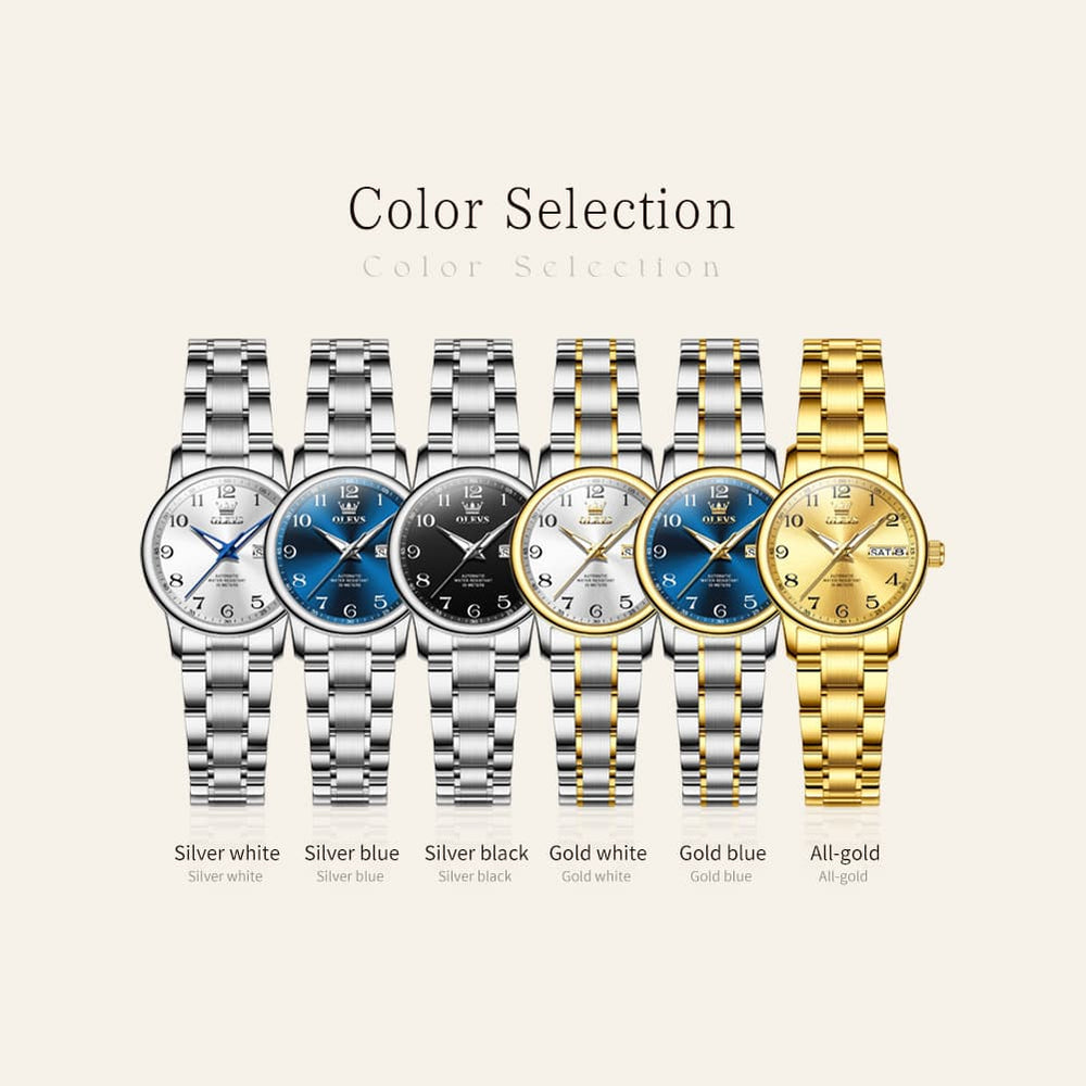 OLEVS 7072 Arabic Numeral Dual Calendar Automatic Watch For Women - All Gold Watch | Olevs Watch Store